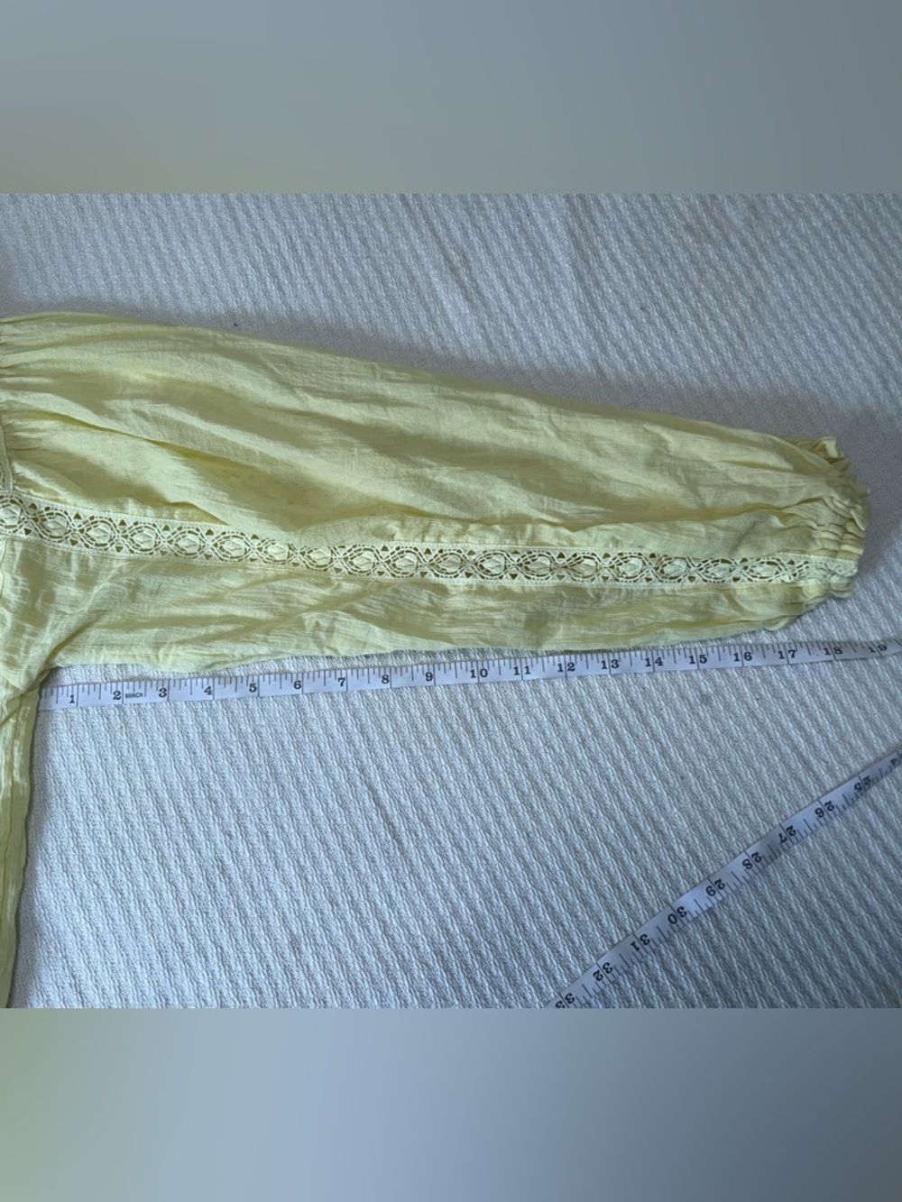 Free People Maria Boho Peasant Blouse Yellow Cottagecore Wheat XS Cotton Lace - Picture 7 of 11